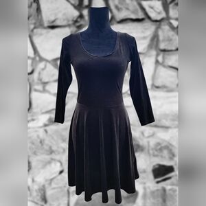 Deep Olive Green Velvet Skater Midi Dress